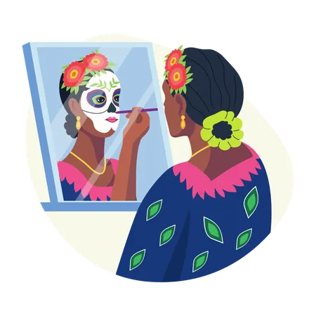 Woman doing face painting  Illustration