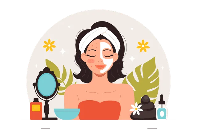 Woman doing face skincare regime  Illustration