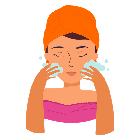 Woman doing  Facial Wash  Illustration