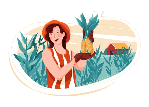 Woman doing farming Illustration