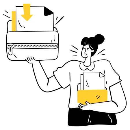 Woman Doing File Compression  Illustration
