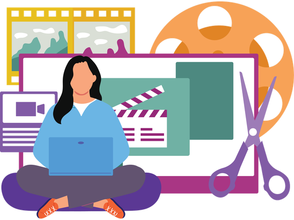 Woman doing film editing  Illustration