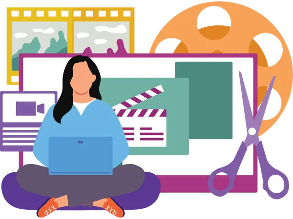 Woman doing film editing  Illustration