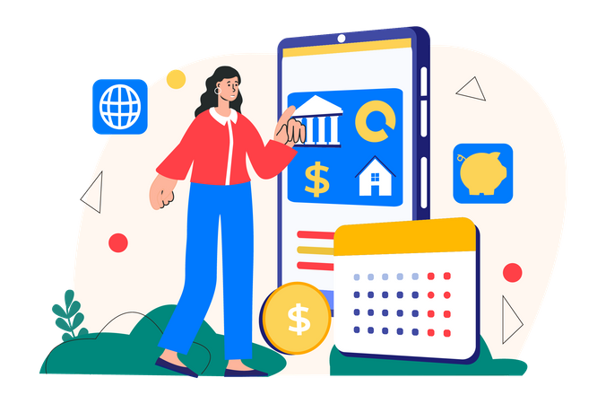 Woman doing financial management  Illustration