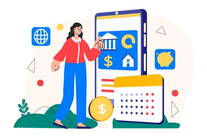 Woman doing financial management  Illustration