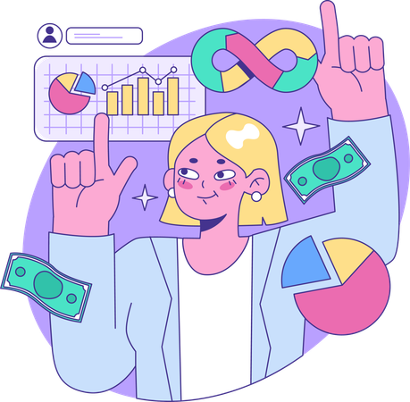 Woman doing financial research  Illustration