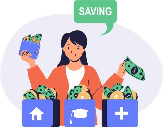 Woman doing financial saving  Illustration