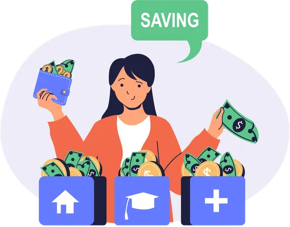 Woman doing financial saving  Illustration