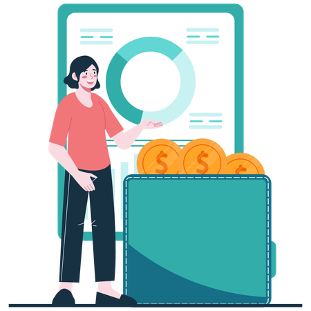 Woman doing Financial Wallet Overview  Illustration