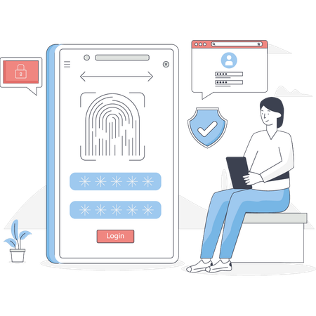 Woman doing fingerprint security on mobile  Illustration