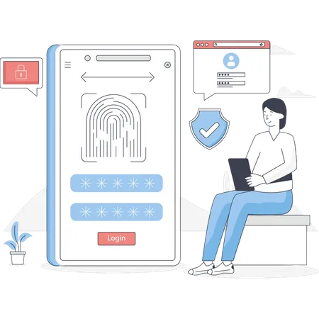 Woman doing fingerprint security on mobile  Illustration