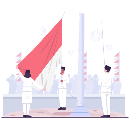 Woman doing Flag Raising Ceremony  Illustration