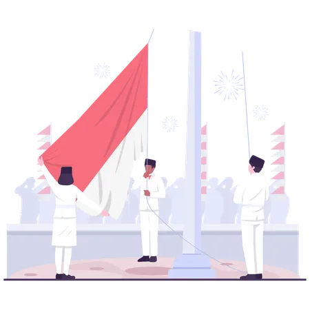 Woman doing Flag Raising Ceremony  Illustration