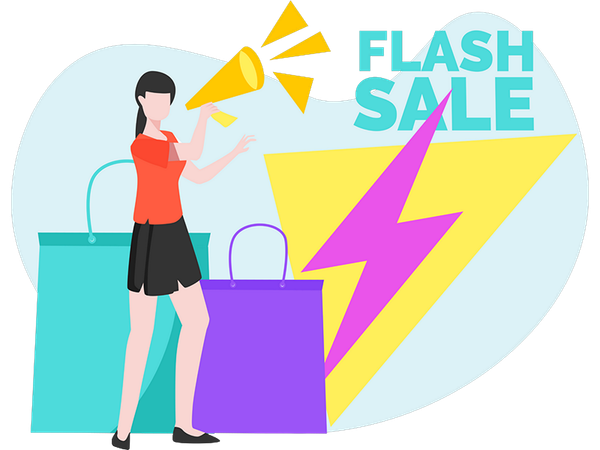 Woman doing flash sale marketing  Illustration