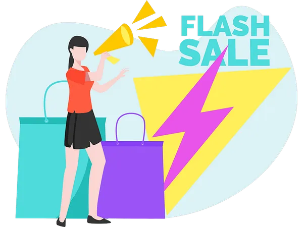 Woman doing flash sale marketing  Illustration