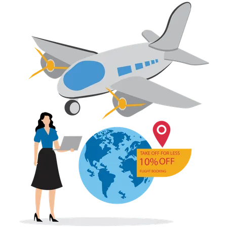 Woman doing Flight booking service  Illustration