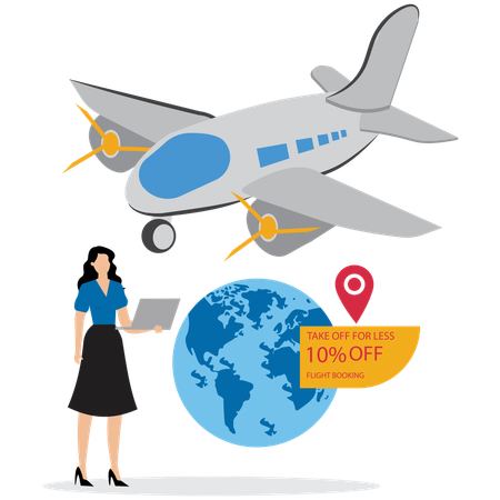 Woman doing Flight booking service  Illustration