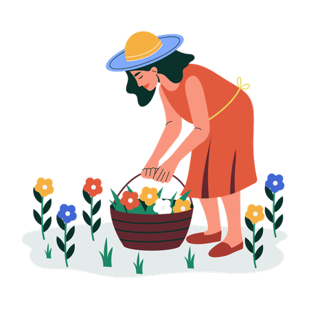 Woman doing flower picking  Illustration