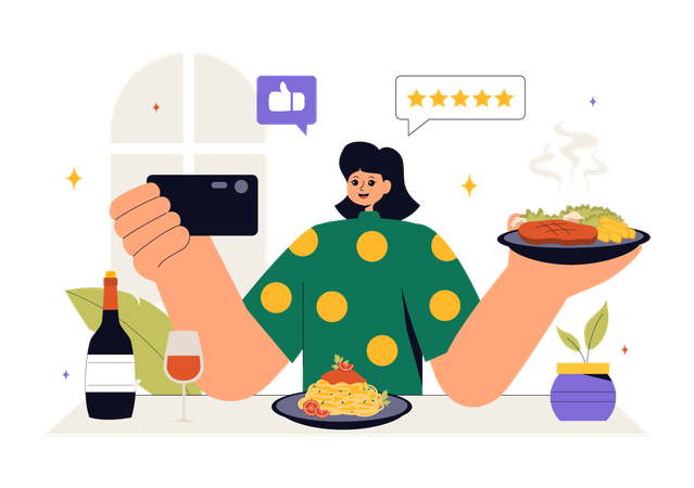 Woman doing Food Blogging  Illustration