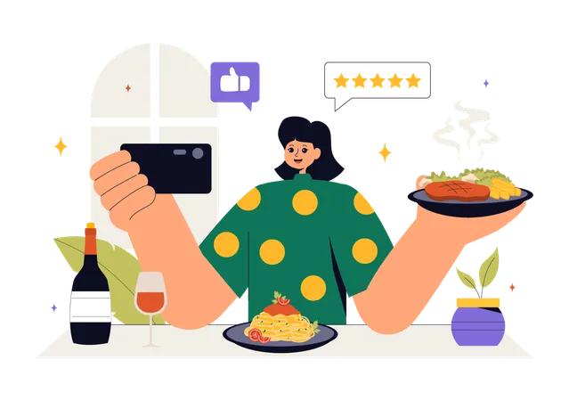 Woman doing Food Blogging  Illustration