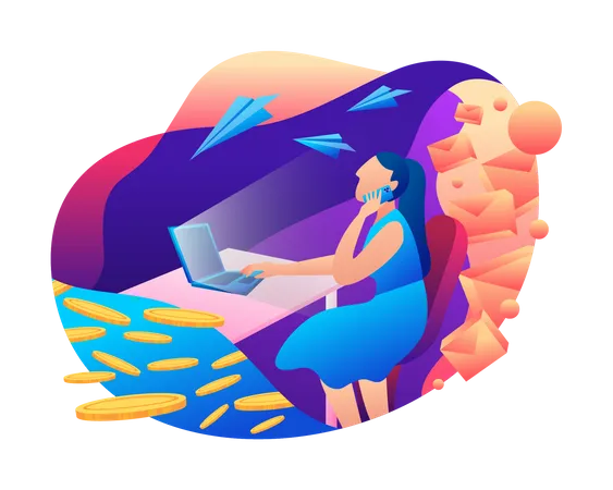 Woman doing freelancer work  Illustration