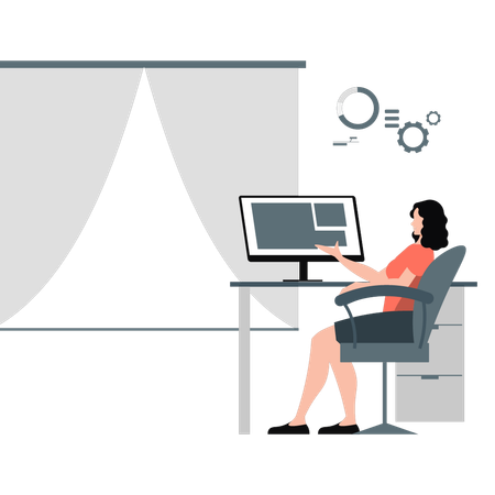 Woman doing freelancing from home sitting on couch  Illustration