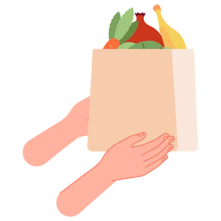 Hand With Shopping Bags Delivery Food Purchase Or Parcels Online Shopping Metaphor Isolated Hands Holding Packs Vector Set Illustration Food Purchase Delivery Courier Service Illustration