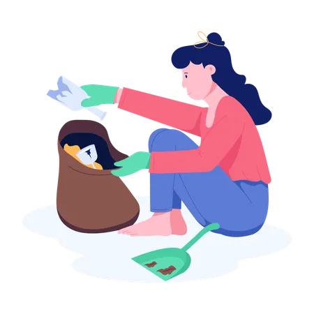 Woman doing Garbage Cleaning  Illustration