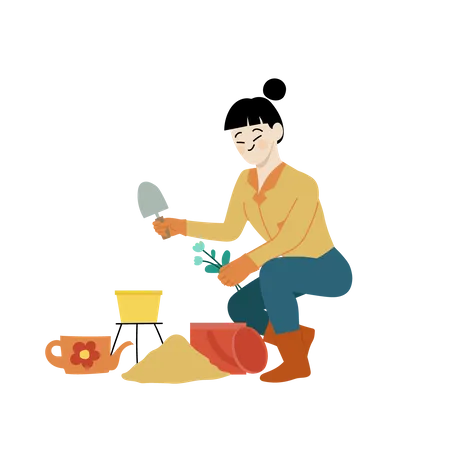 Woman doing Gardening activity at home  Illustration