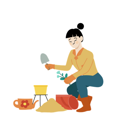 Woman doing Gardening activity at home  Illustration