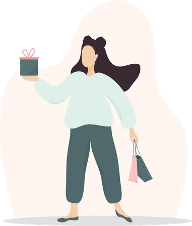 Woman Shopping Happy Girl Carrying Bags And Gifts Vector Cartoon Illustration Isolated On White Background Promotion And Sale Template Illustration