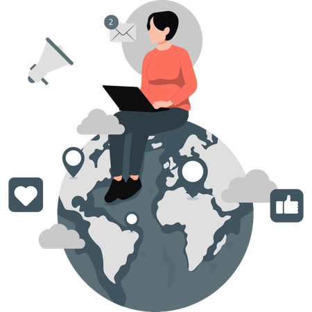 Woman doing global marketing  Illustration