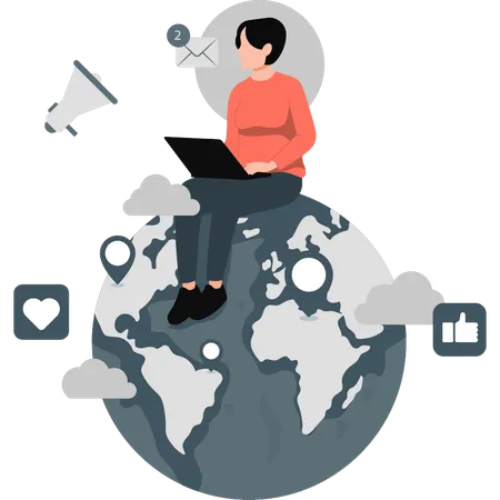 Woman doing global marketing  Illustration