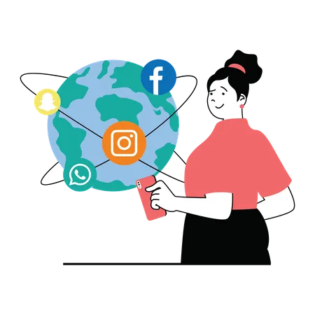Woman doing global social media marketing  Illustration