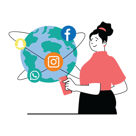 Woman doing global social media marketing  Illustration