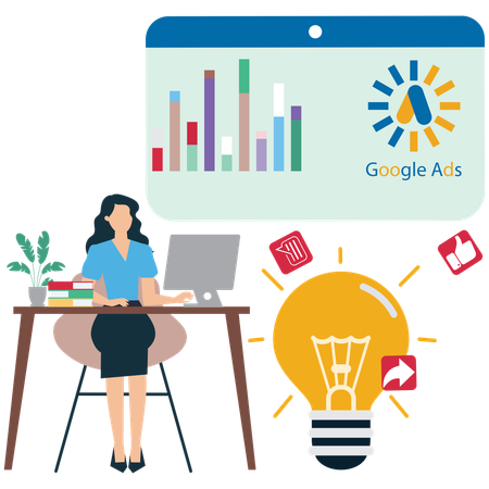 Woman doing Google Ads analysis  Illustration