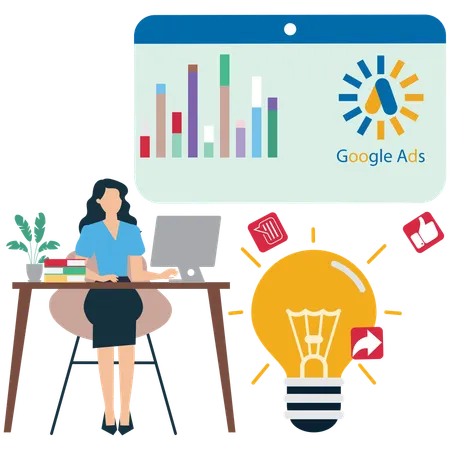 Woman doing Google Ads analysis  Illustration