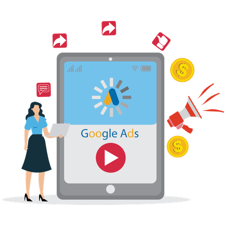 Woman doing Google Advertising Management  Illustration