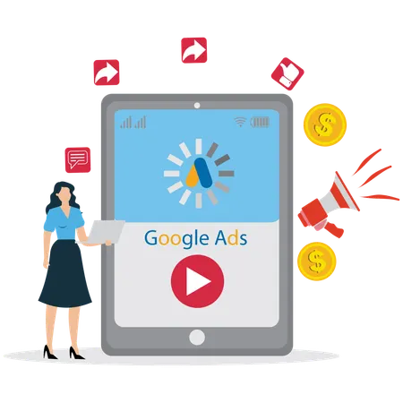 Woman doing Google Advertising Management  Illustration