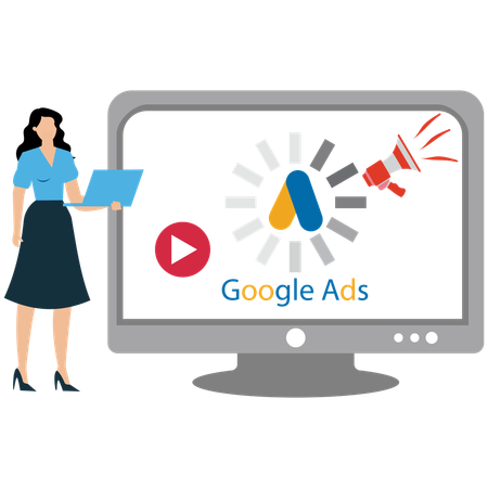 Woman doing Google Advertising Management  Illustration