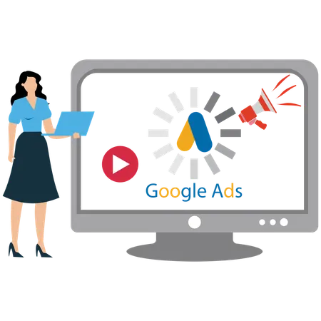 Woman doing Google Advertising Management  Illustration
