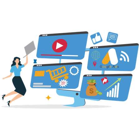 Woman doing Google Advertising Management  Illustration