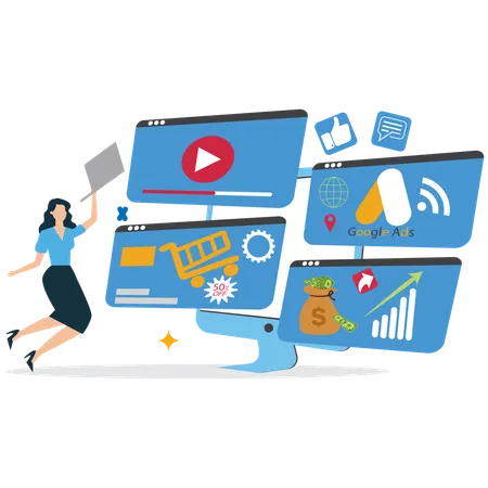 Woman doing Google Advertising Management  Illustration