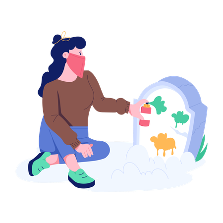 Woman doing Grave Spray  Illustration