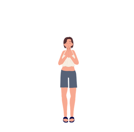 Woman doing greeting sawasdee  일러스트레이션