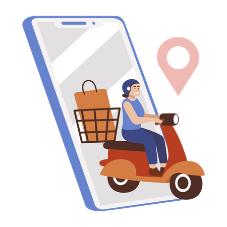 Woman doing grocery delivery for mobile app  Illustration