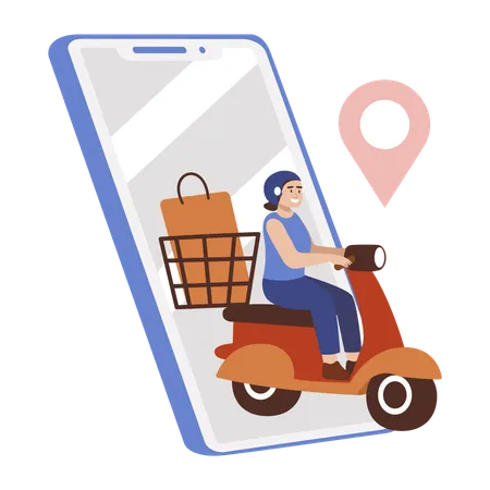 Woman doing grocery delivery for mobile app  Illustration