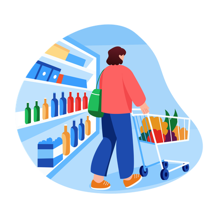 Woman doing grocery shopping  Illustration