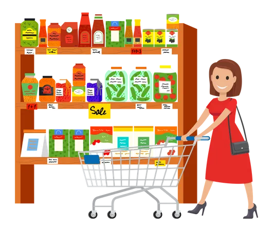 Woman doing grocery shopping Illustration