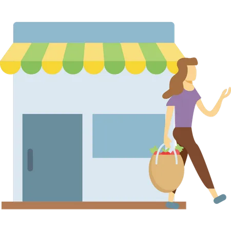 Woman doing grocery shopping Illustration